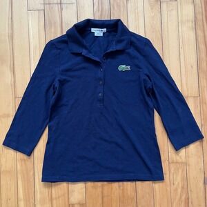Lacoste Womens Navy Blue 3/4 Sleeve Pique Cotton Polo Shirt Size 38 US Small